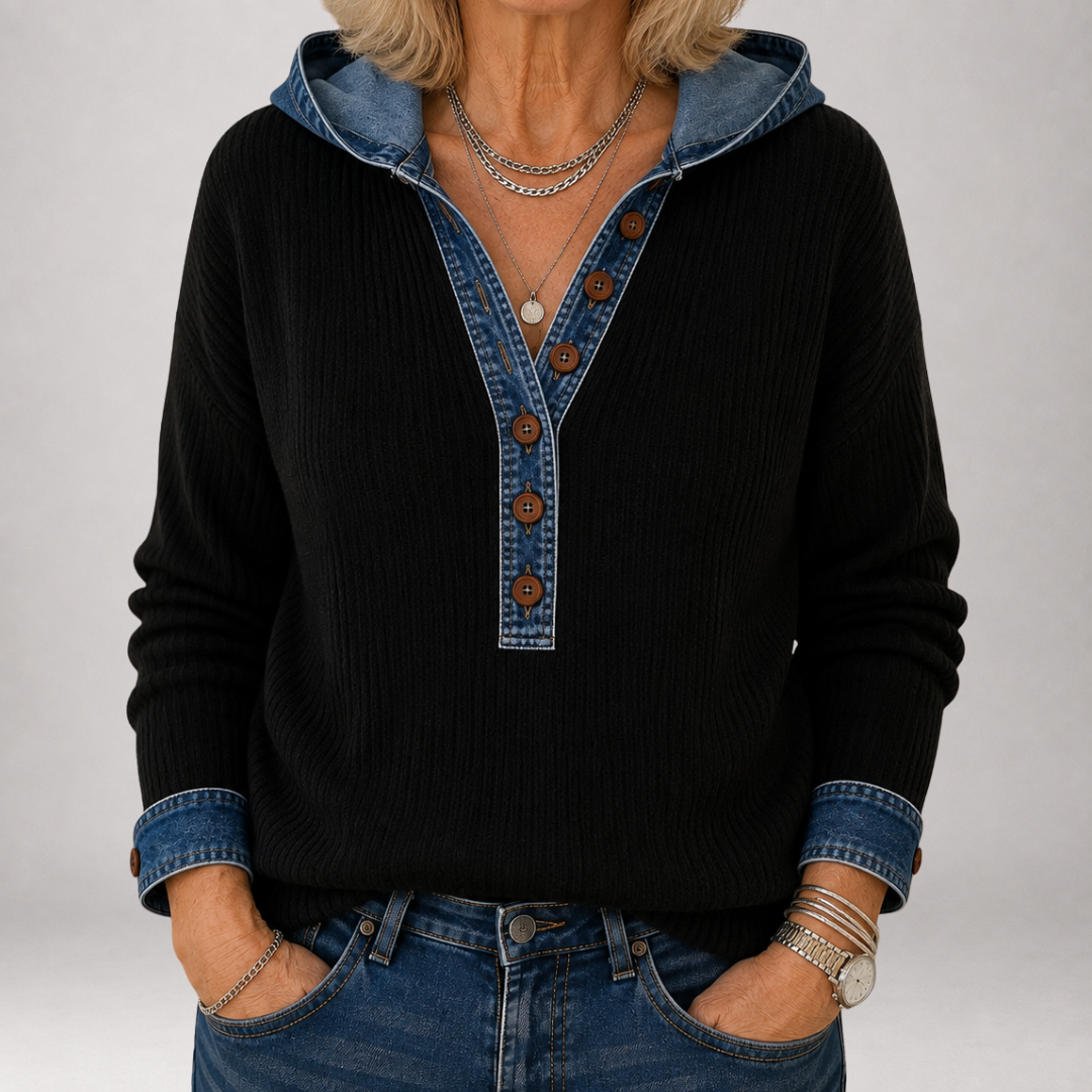 Winnow | Kapuzenpullover mit Denim-Details