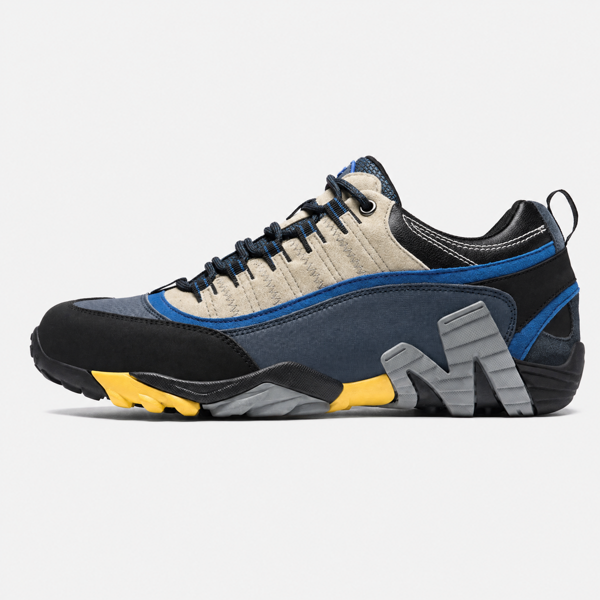 RockGrip robuster Trekkingschuh in Beige-Blau, Seitenansicht