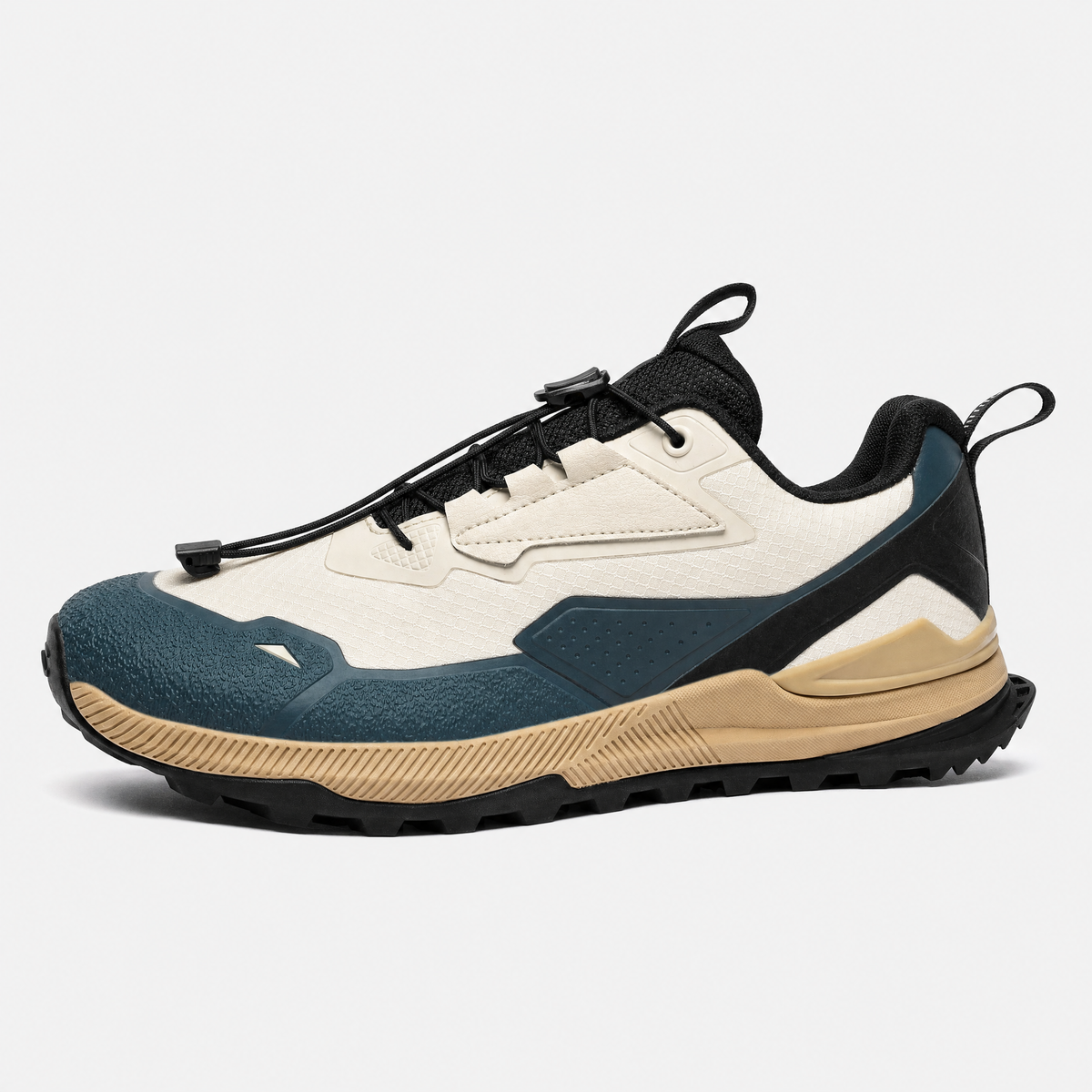 QuickGrip Wanderschuh mit Schnellschnürung in Creme-Petrol, Seitenansicht