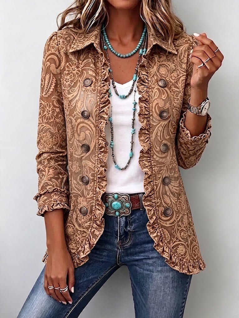 Vyclara | Vintage-Boho-Jacke mit Blumendruck