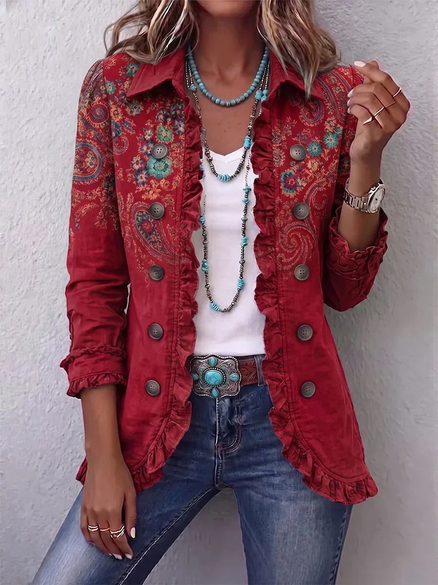 Fayrene | Boho-Rüschenjacke mit Paisley-Muster