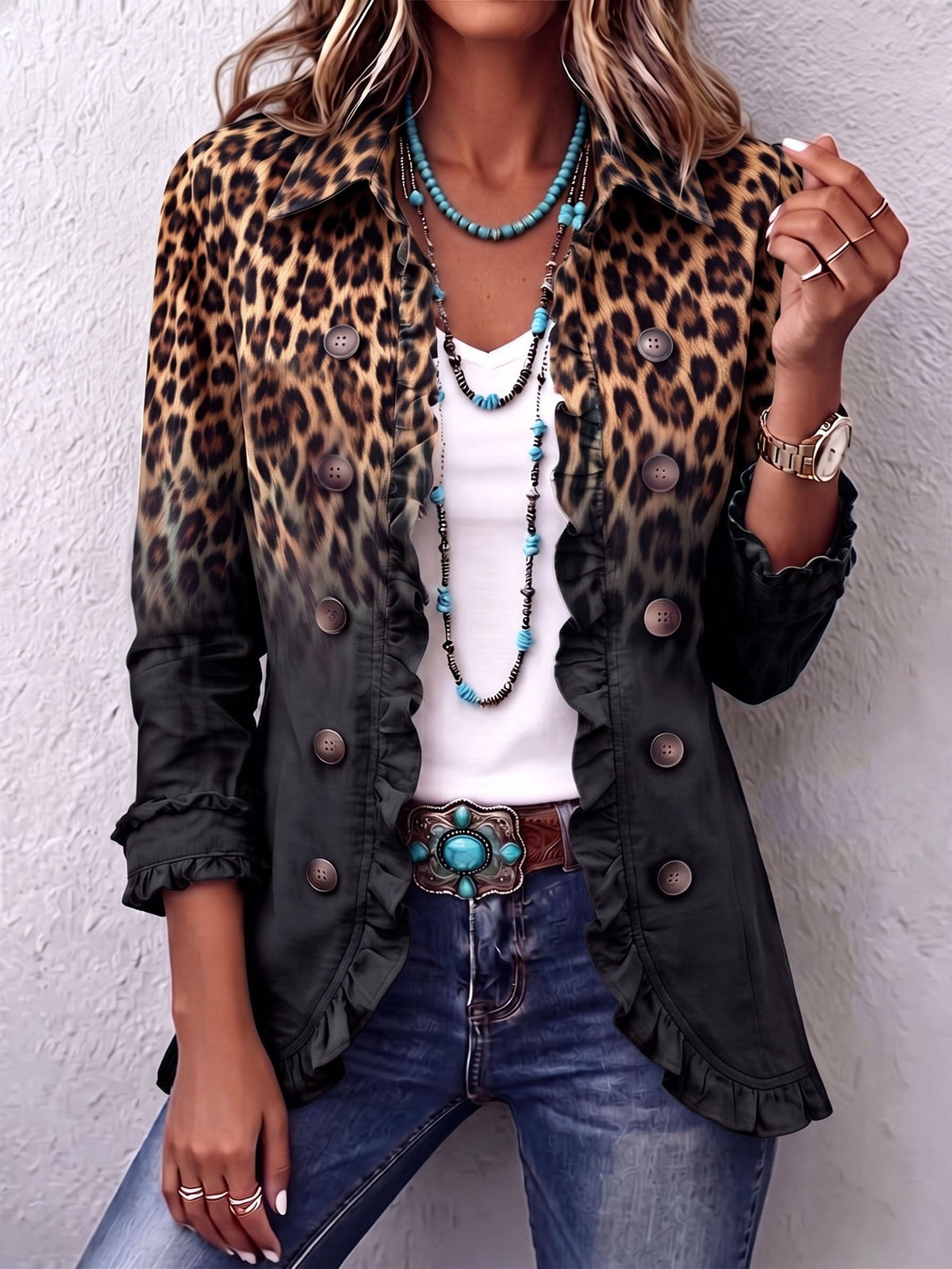 Sabina | Blazer-Jacke mit Leoparden-Verlauf