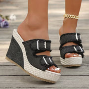 Elara | Keilsandalen in Denim-Optik