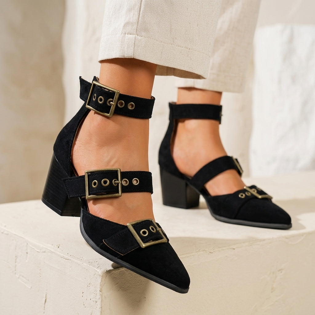 Vivienne | Sandaletten mit Schnalle in Veloursoptik