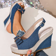 Celeste | Keilsandalen mit Schleife in Denim-Optik
