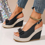 Celeste | Keilsandalen mit Schleife in Denim-Optik