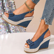 Celeste | Keilsandalen mit Schleife in Denim-Optik