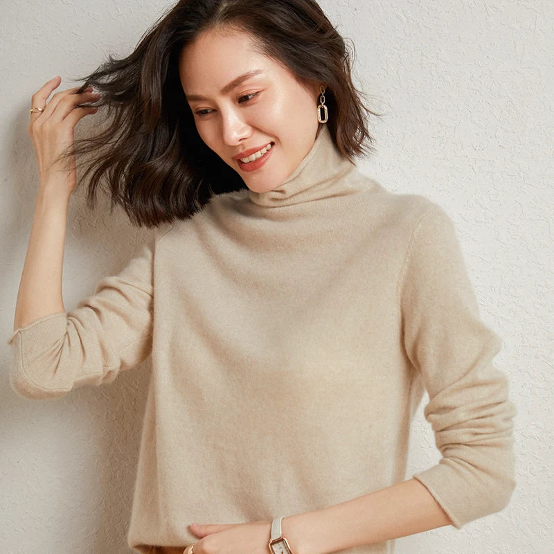 NobleLoft Merino-Rollkragenpullover, Beige