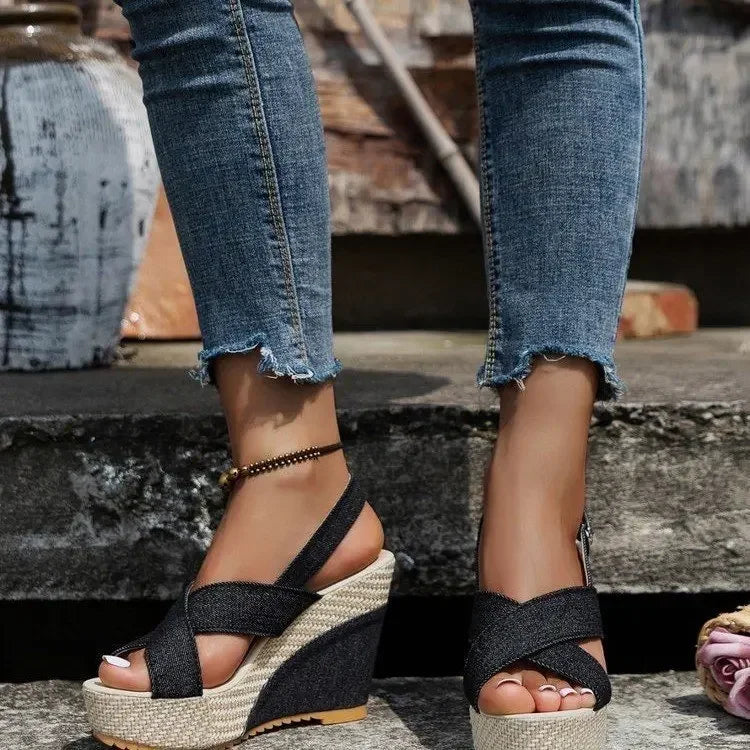 Maya | Plateausandalen in Denim-Optik