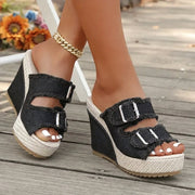 Elara | Keilsandalen in Denim-Optik