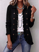 Camille | Gerippte Strickjacke mit Rüschen in Schwarz
