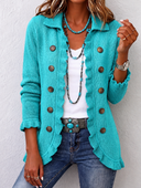 Maribel | Gerippte Strickjacke mit Rüschen in Türkis