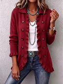 Rosalie | Gerippte Strickjacke mit Rüschen in Rubinrot