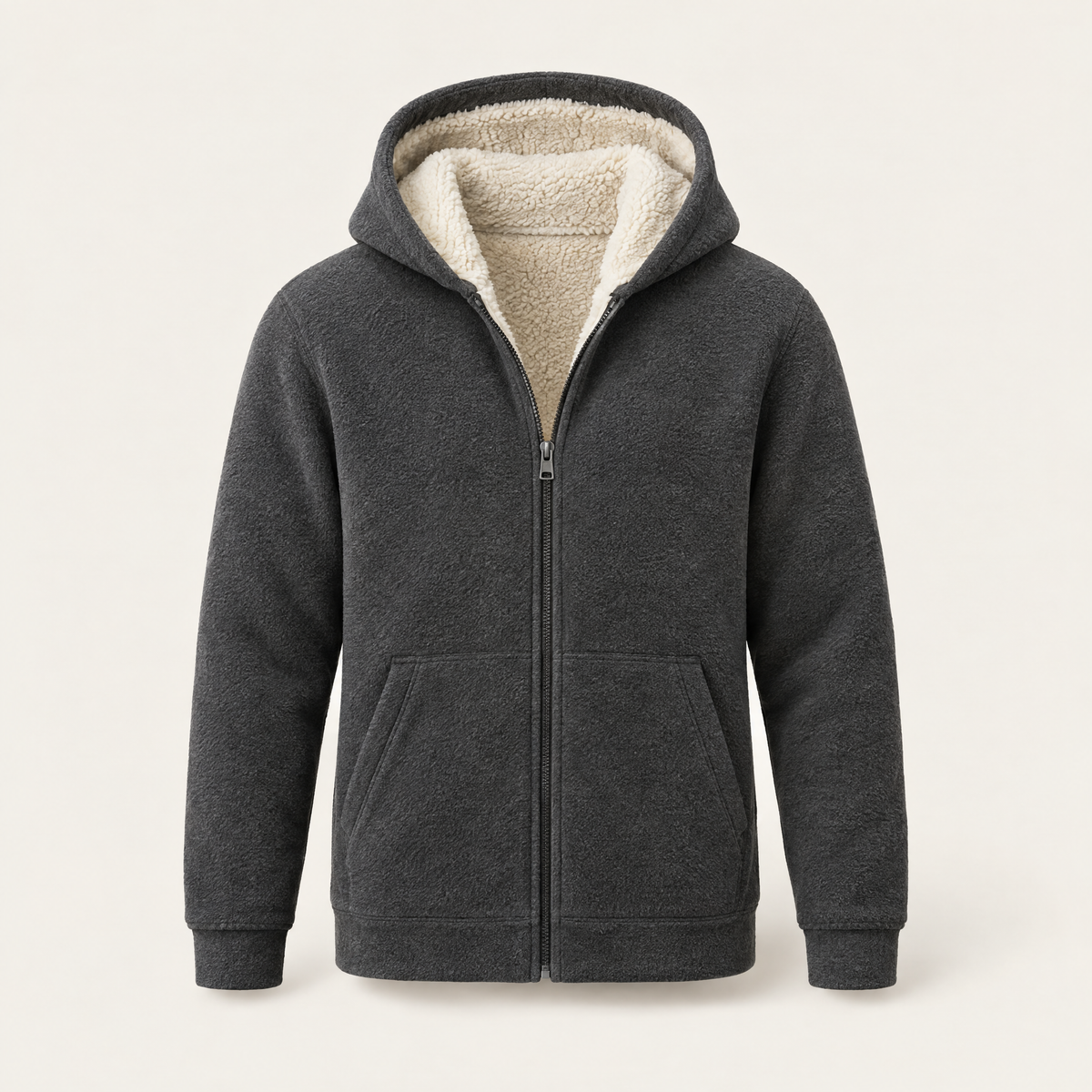 Fleece-Hoodie in Anthrazit mit Sherpa-Kapuze