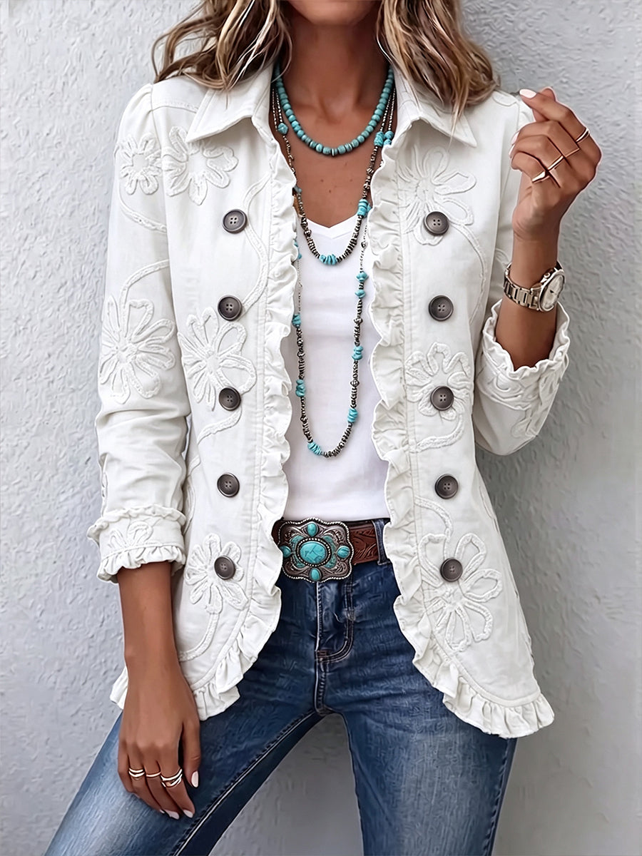 Marisol | Bestickte Jacke mit Rüschenbesatz